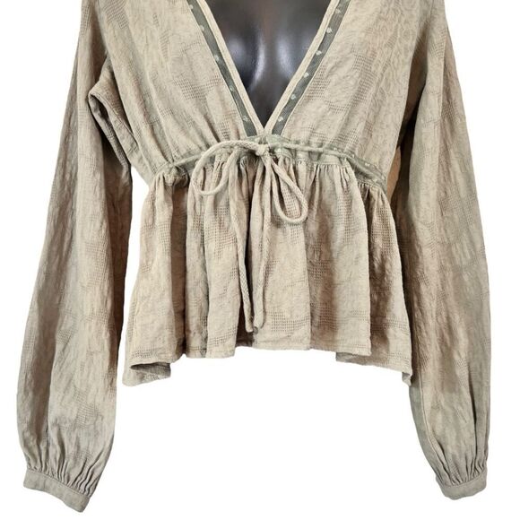 Anthropologie Anama Boho Khaki Banded Waist Blouse - Picture 3 of 9